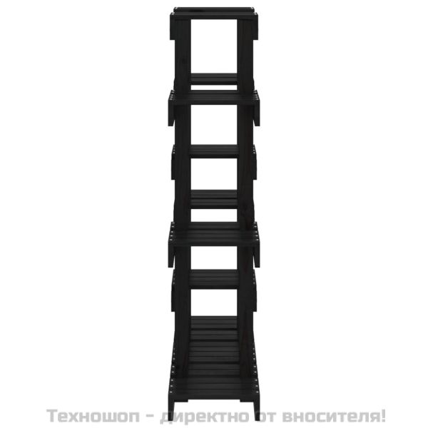 Поставка за цветя, черна, 104,5x25x109,5 см, бор масив