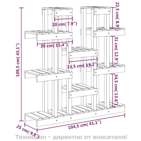 Поставка за цветя, черна, 104,5x25x109,5 см, бор масив