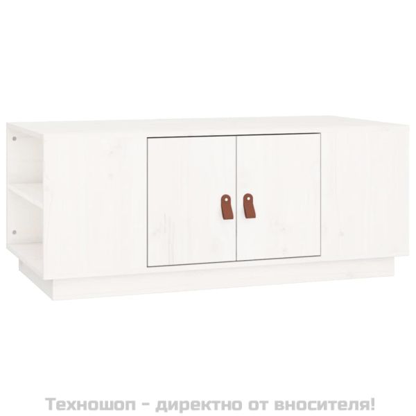 Кафе маса, бяла, 100x50x41 см, борово дърво масив