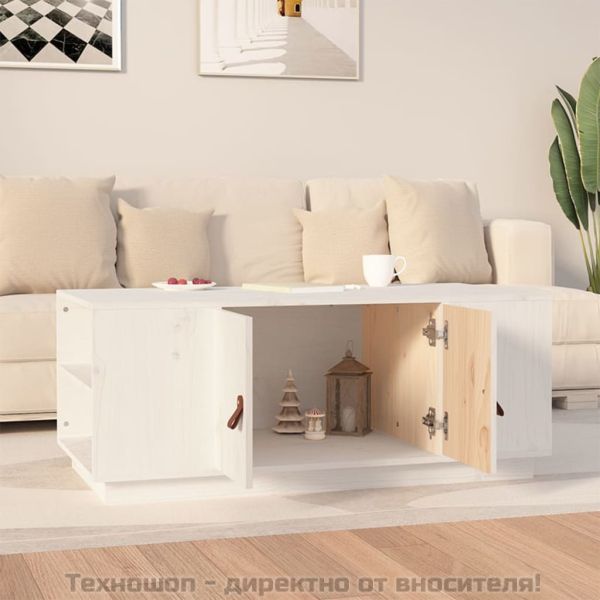 Кафе маса, бяла, 100x50x41 см, борово дърво масив