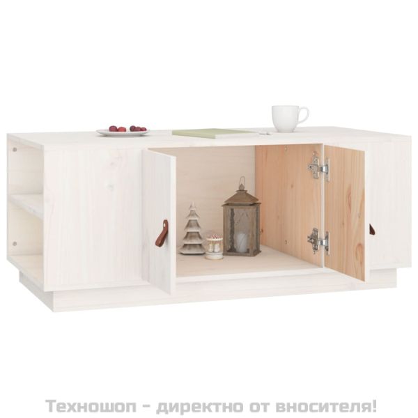 Кафе маса, бяла, 100x50x41 см, борово дърво масив