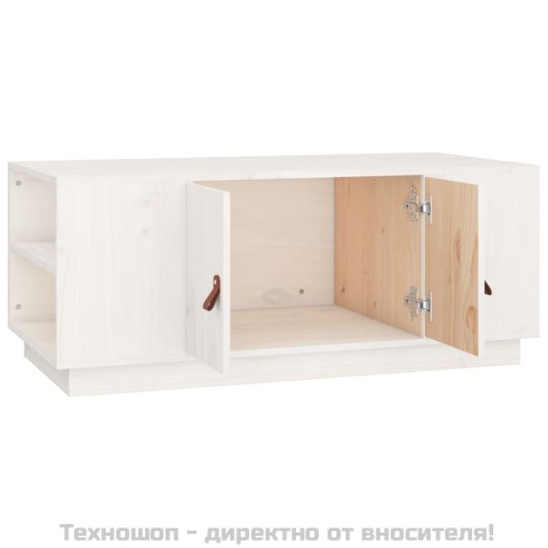 Кафе маса, бяла, 100x50x41 см, борово дърво масив