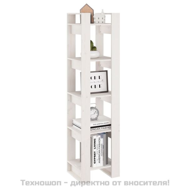 Библиотека/разделител за стая, бяла, 41x35x160 см, бор масив