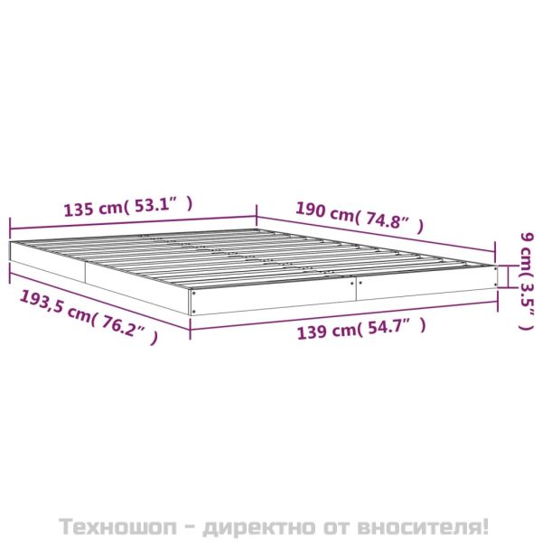 Рамка за легло, черна, 135x190 см, двойна, бор масив
