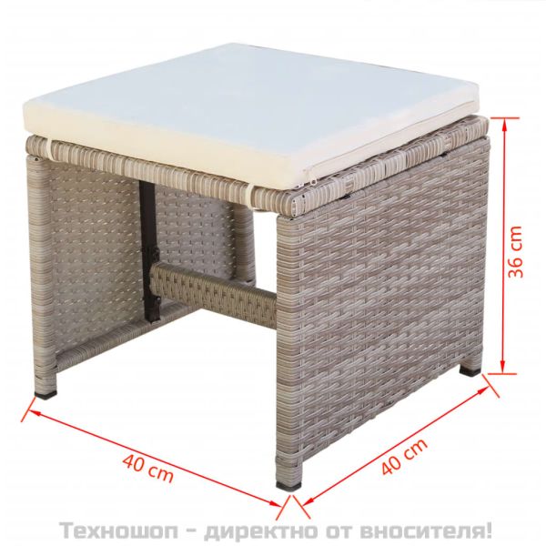 Градински комплект с възглавници, 9 части, бежов полиратан