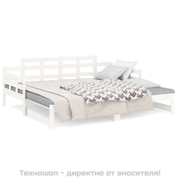 Разтегателна кушетка, бяла, борово дърво масив, 2x(80x200) см