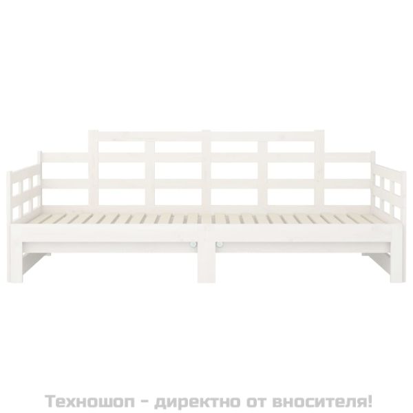 Разтегателна кушетка, бяла, борово дърво масив, 2x(80x200) см