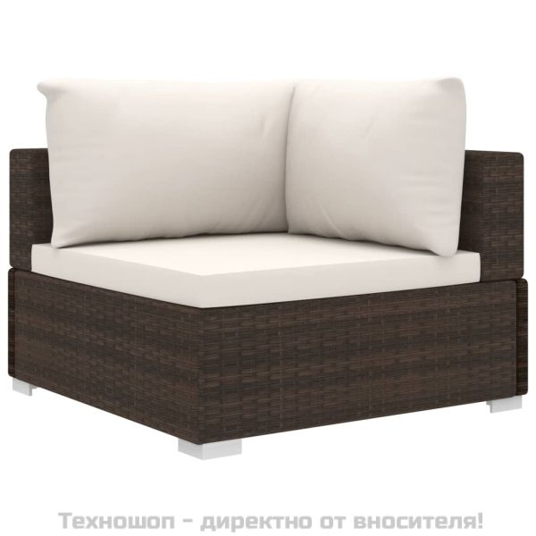 Градински комплект с възглавници, 4 части, кафяв полиратан