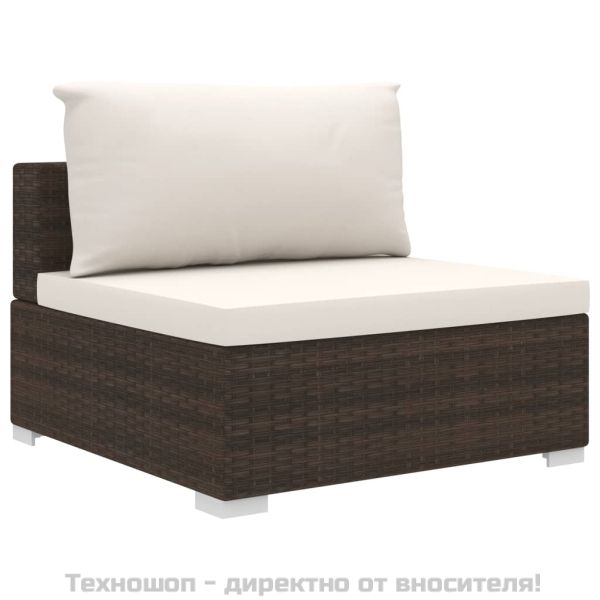 Градински комплект с възглавници, 4 части, кафяв полиратан