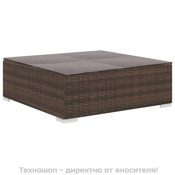 Градински комплект с възглавници, 4 части, кафяв полиратан