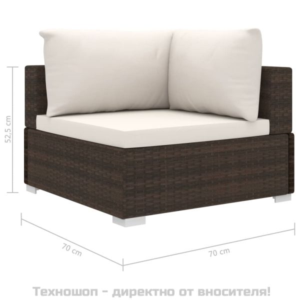 Градински комплект с възглавници, 4 части, кафяв полиратан