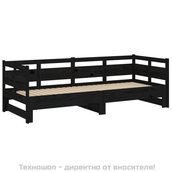 Разтегателна кушетка, черна, борово дърво масив, 2x(90x190) см