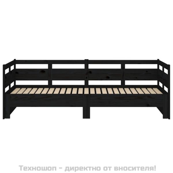 Разтегателна кушетка, черна, борово дърво масив, 2x(90x190) см