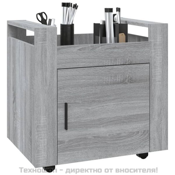 Бюро на колелца, сив сонома, 60x45x60 см, инженерно дърво