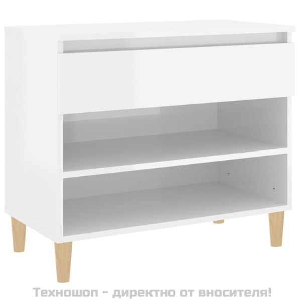 Шкаф за обувки, бял гланц, 70x36x60 см, инженерно дърво