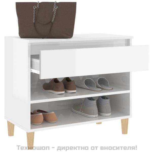 Шкаф за обувки, бял гланц, 70x36x60 см, инженерно дърво