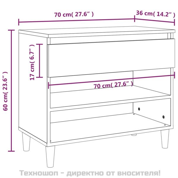 Шкаф за обувки, бял гланц, 70x36x60 см, инженерно дърво