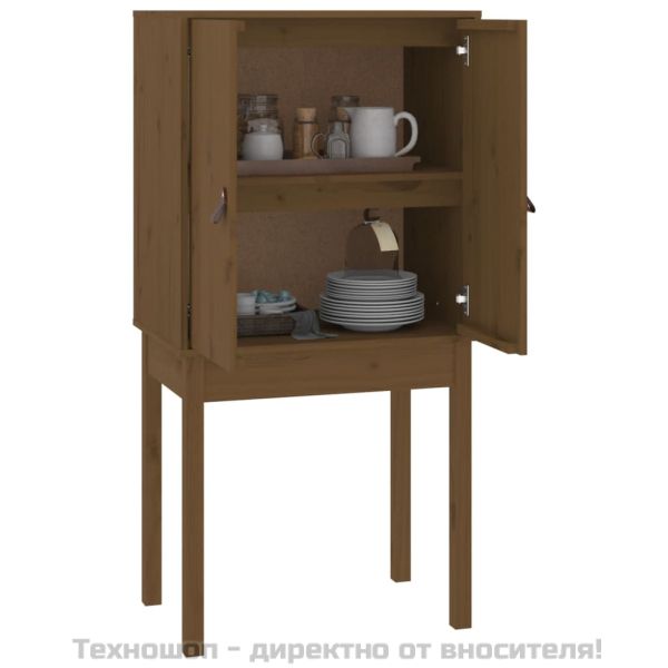 Висок шкаф, меденокафяв, 60x40x120 см, борово дърво масив