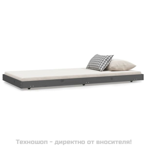 Рамка за легло, сиво, 75x190 см, борово дърво масив
