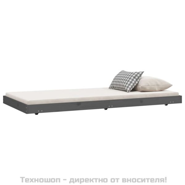 Рамка за легло, сиво, 75x190 см, борово дърво масив