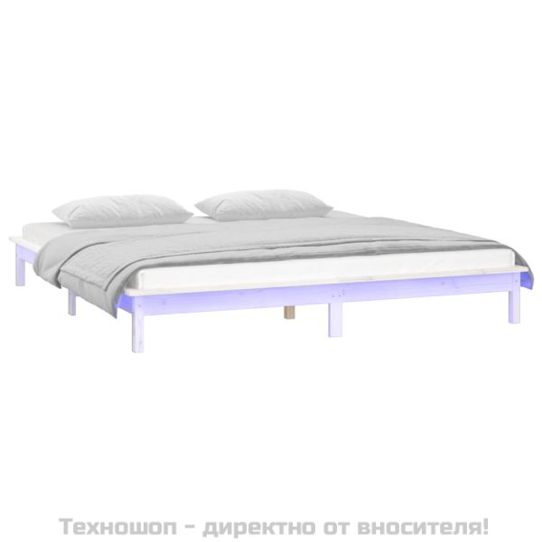 Рамка за легло с LED осветление бяла 160x200 см масивно дърво