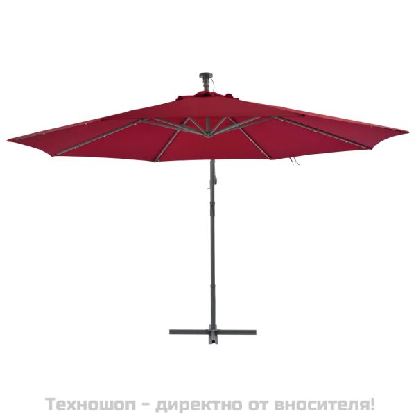 Конзолен градински чадър с алуминиев прът, 350 см, бордо червен