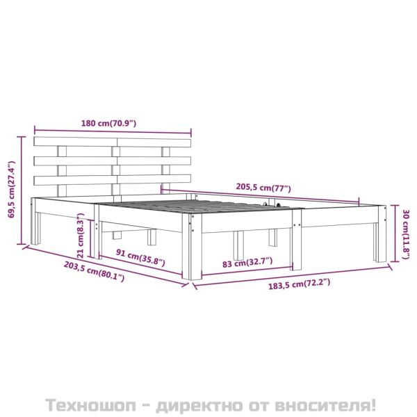 Рамка за легло, бяла, дърво масив, 180x200 cм, Super King