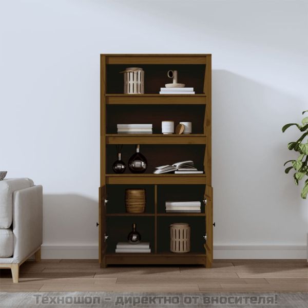 Висок шкаф, меденокафяв, 80x35x154 см, борово дърво масив