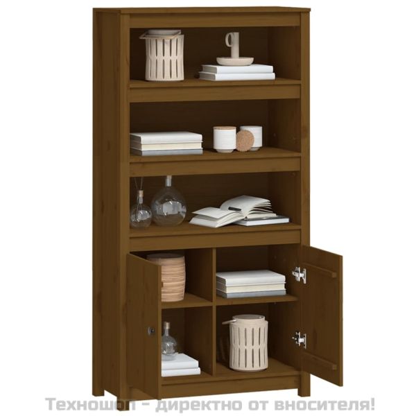 Висок шкаф, меденокафяв, 80x35x154 см, борово дърво масив