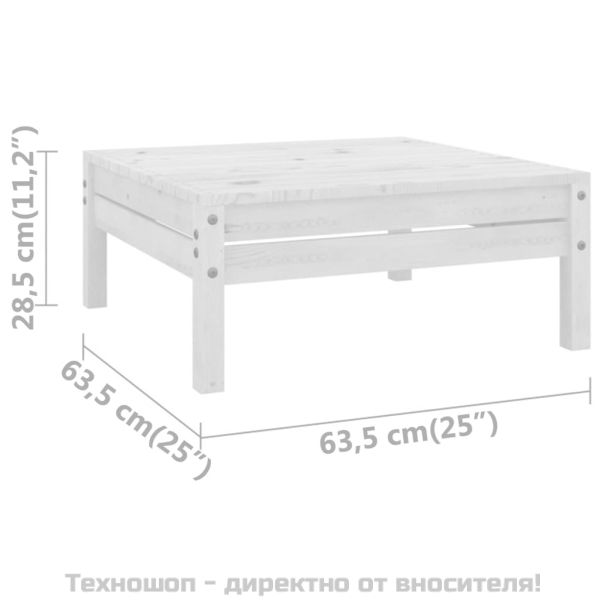 Градински лаундж комплект, 3 части, бор масив, бял