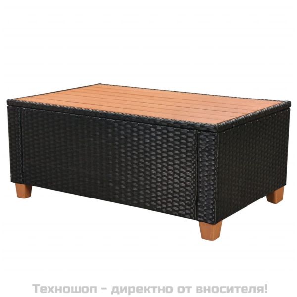 Градински комплект с възглавници, 4 части, черен полиратан