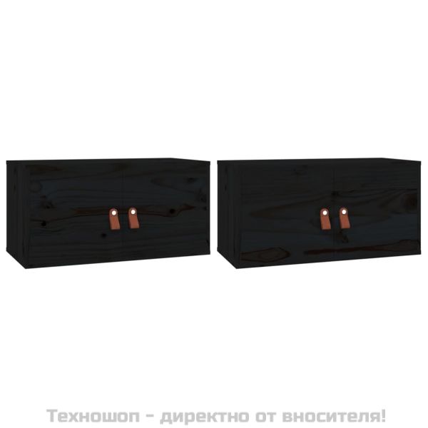 Стенни шкафове, 2 бр, черни, 60x30x30 см, бор масив