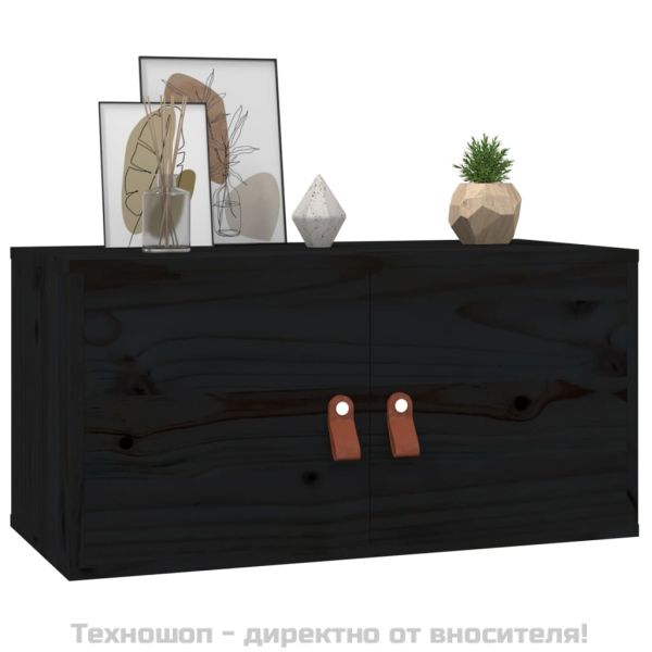 Стенни шкафове, 2 бр, черни, 60x30x30 см, бор масив