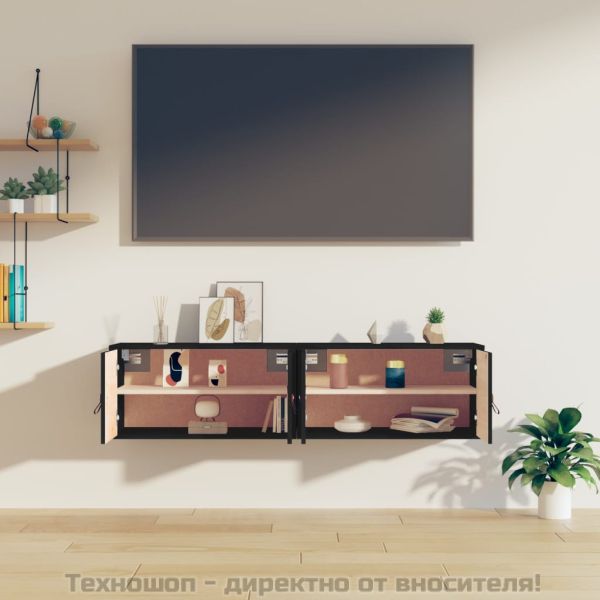 Стенни шкафове, 2 бр, черни, 60x30x30 см, бор масив