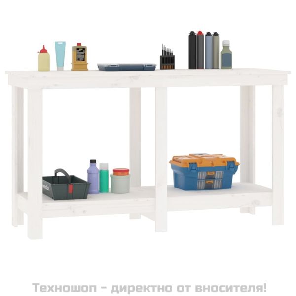 Работна маса Бяла 140x50x80 см борово дърво масив