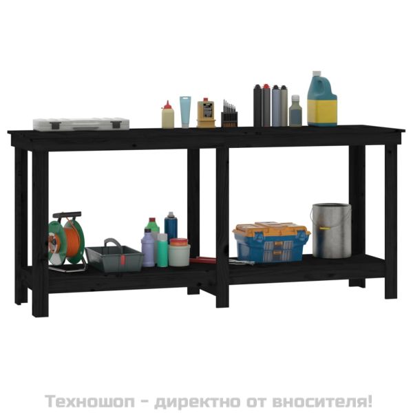Работна маса черна 180x50x80 см борово дърво масив