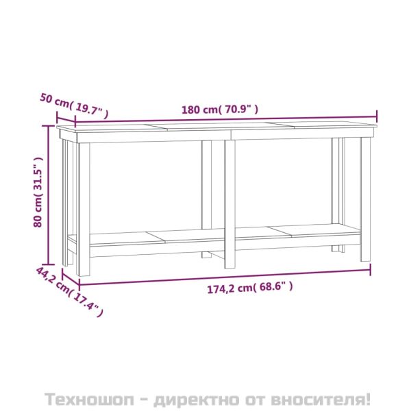 Работна маса черна 180x50x80 см борово дърво масив