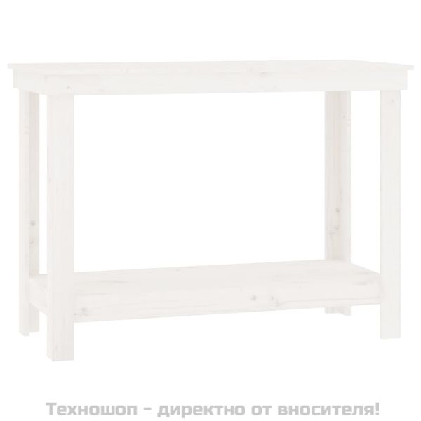 Работна маса бяла 110x50x80 см борово дърво масив