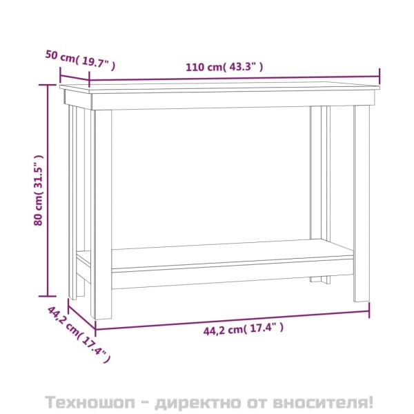 Работна маса бяла 110x50x80 см борово дърво масив