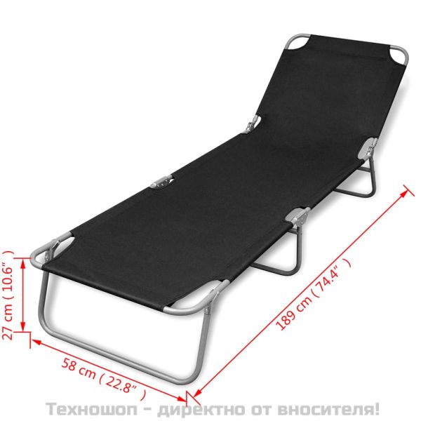Сгъваем шезлонг, прахово боядисана стомана, черен