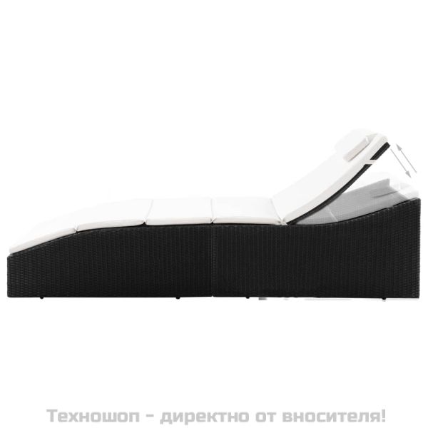 Шезлонг с шалте, полиратан, черен