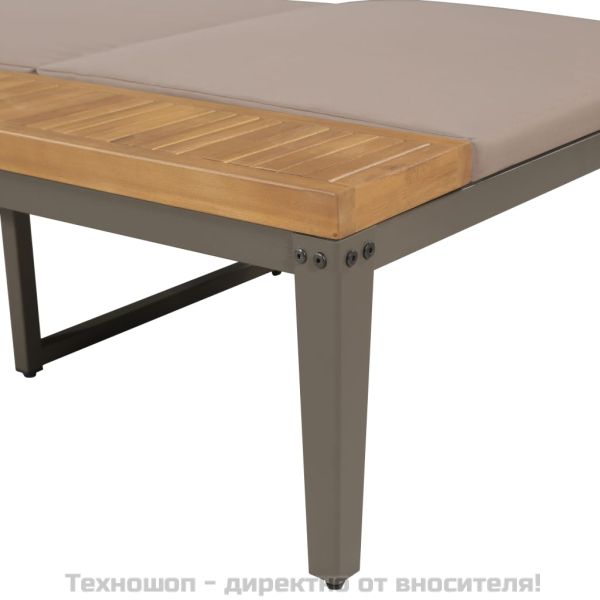 Шезлонг с възглавници, акациево дърво масив, кафяв