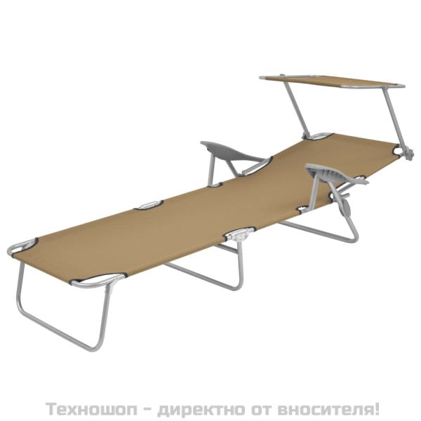 Сгъваем шезлонг със сенник, стомана, таупе