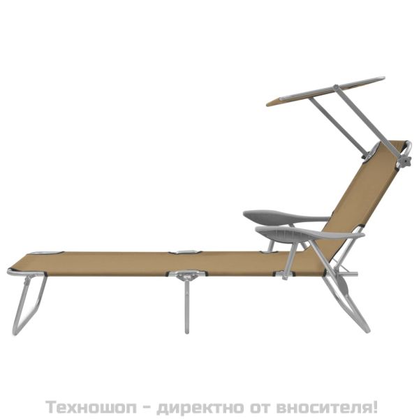 Сгъваем шезлонг със сенник, стомана, таупе