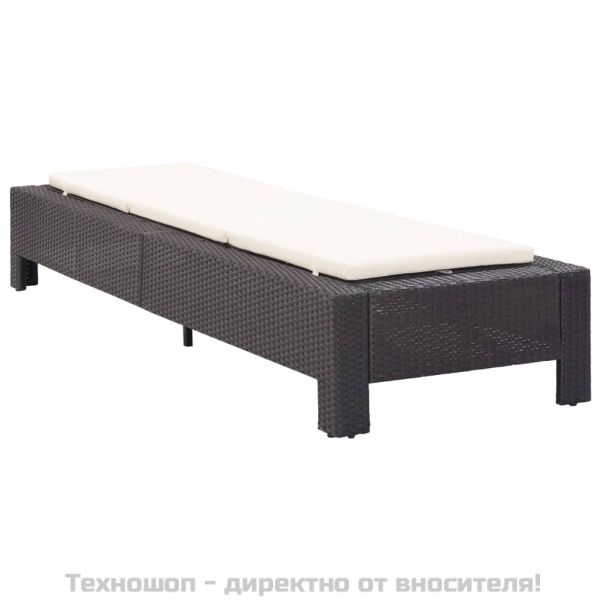 Шезлонг с шалте, черен полиратан