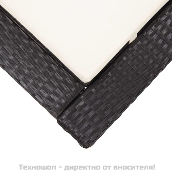 Шезлонг с шалте, черен полиратан