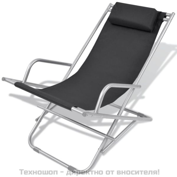 Накланящи се къмпинг столове, 2 бр, стомана, черни