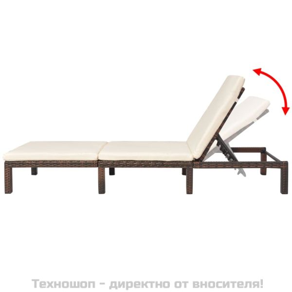 Шезлонг с шалте, кафяв полиратан