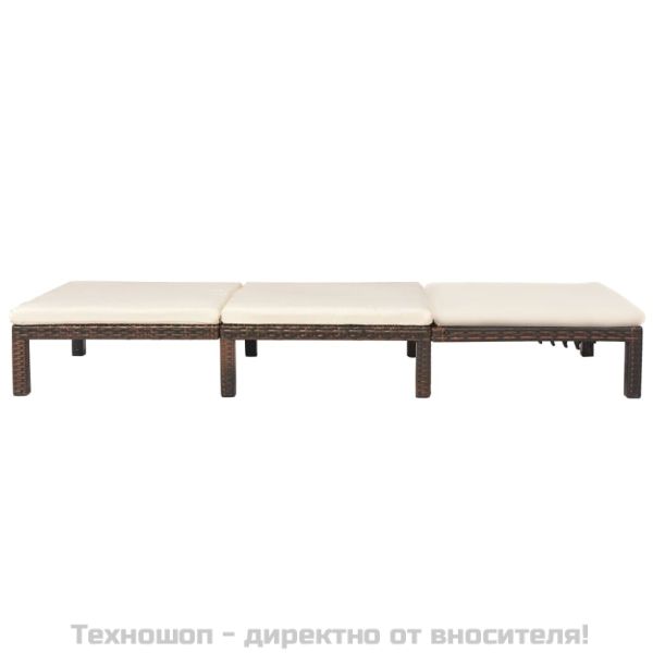 Шезлонг с шалте, кафяв полиратан