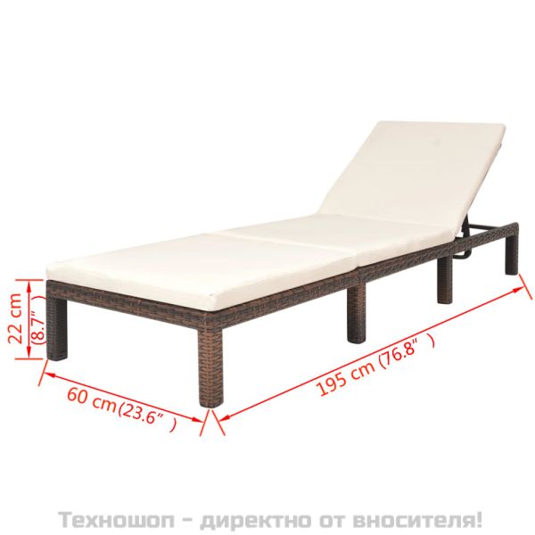 Шезлонг с шалте, кафяв полиратан